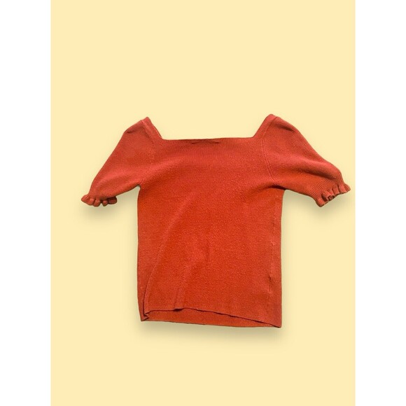 Ann Taylor Loft Square Neck Short Ruffle Sleeve Knit Blouse Women Orange Rust S - Picture 5 of 5